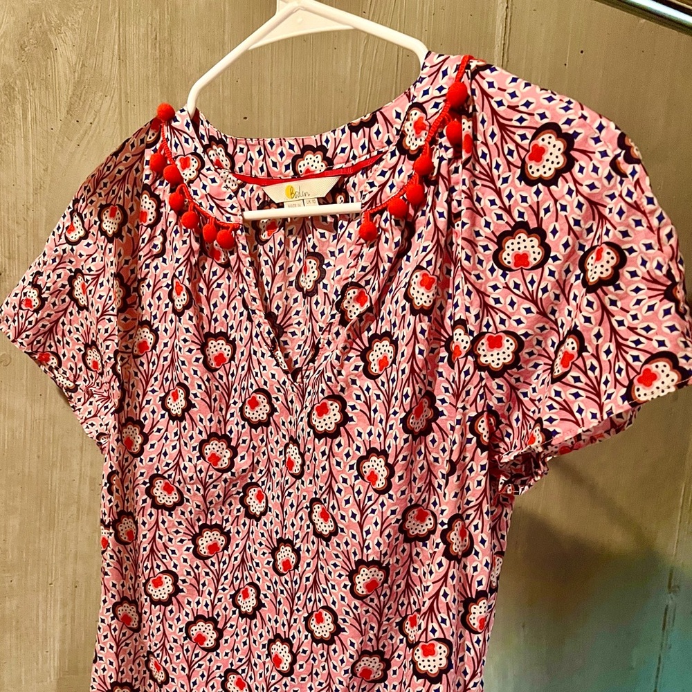 BODEN Womens Floral Pom Pom Blouse